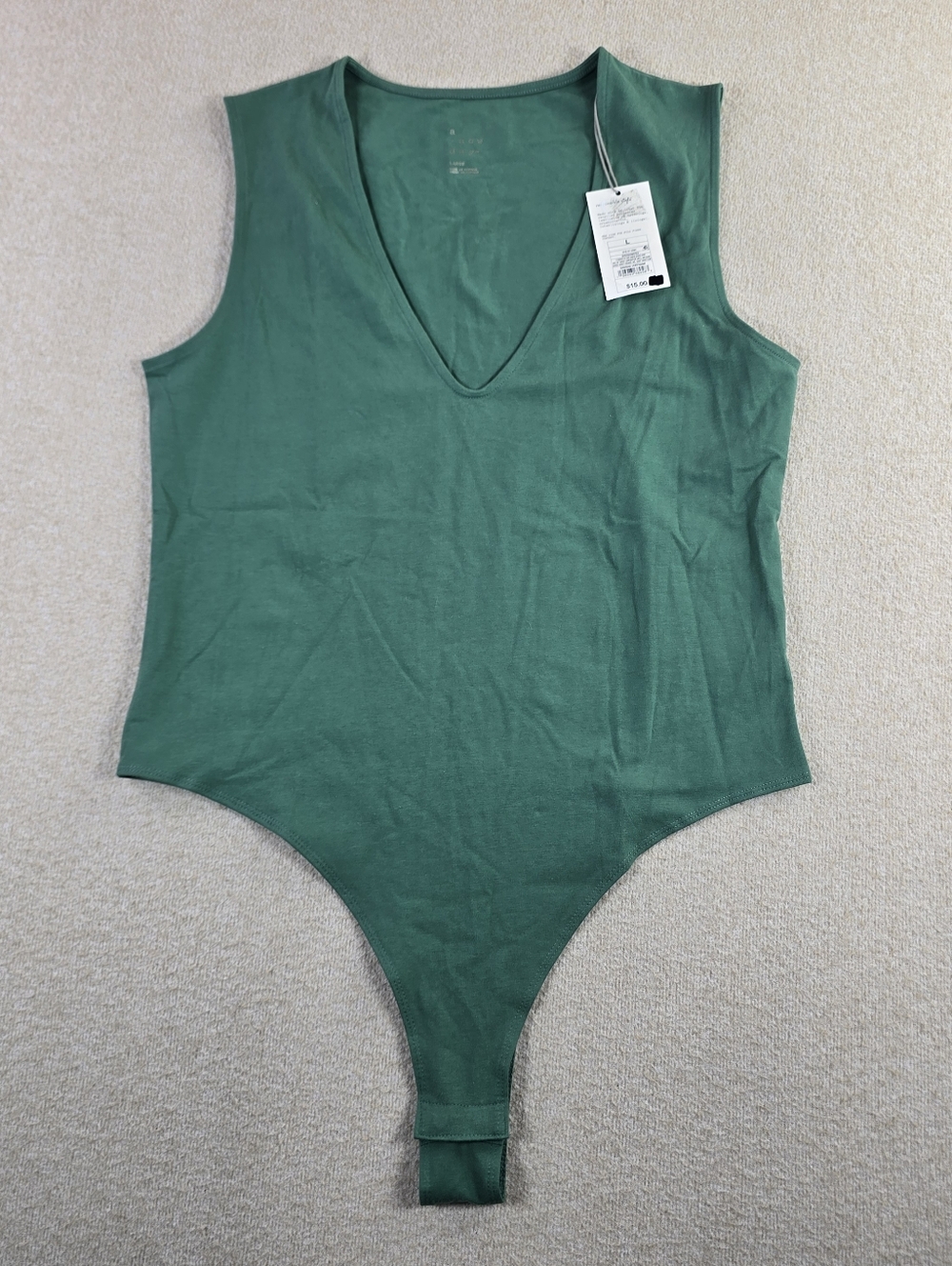 A New Day Womens Green Sleeveless Bodysuit Deep V Neck Snap Closure Size L NWT